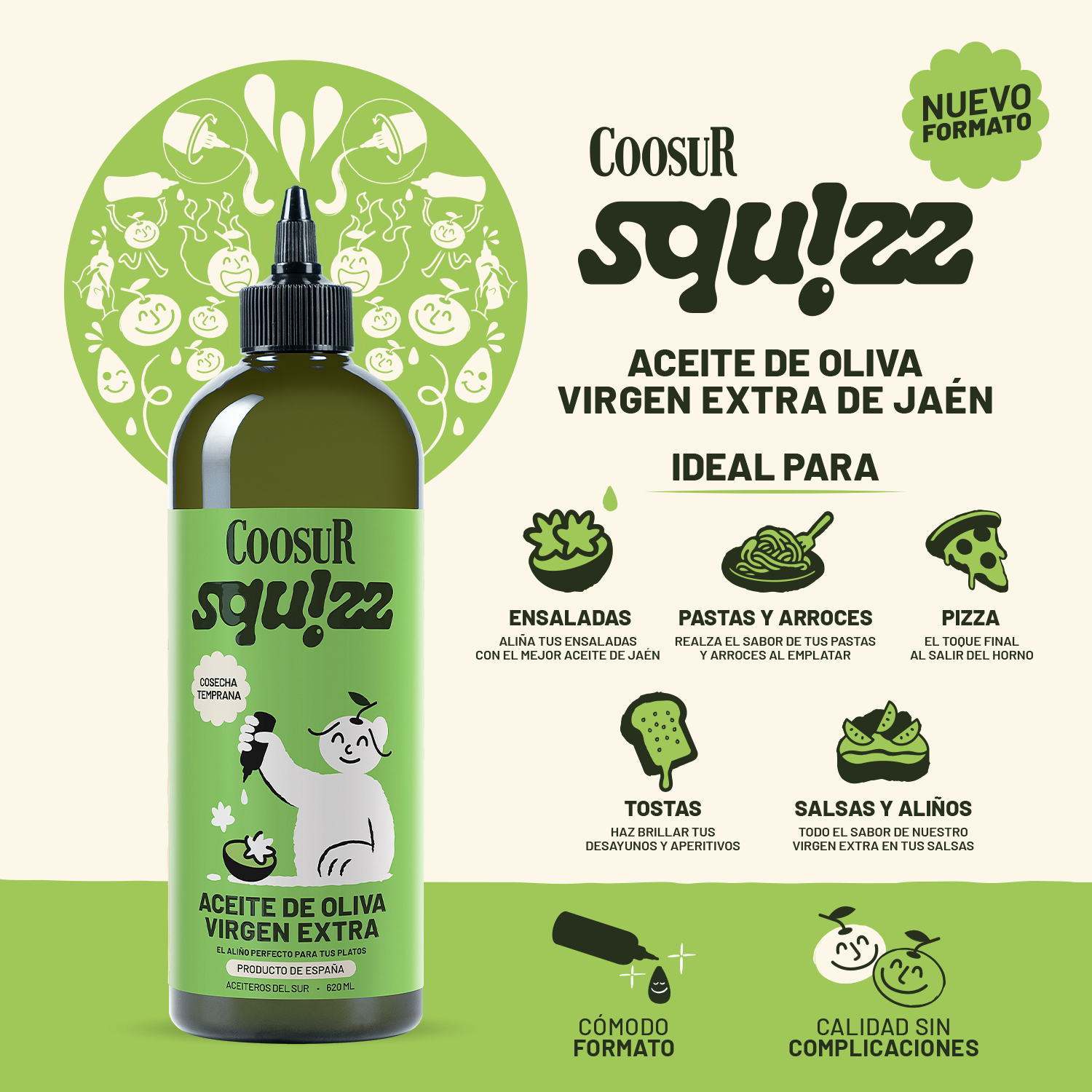 Aceite de Oliva Virgen Extra Cosecha temprana Coosur SQUIZZ 620ml